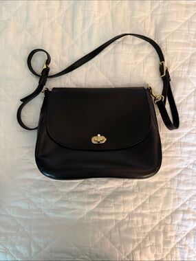 Clare V. Classic Black Leather Crossbody Bag with Gold Hardware turn lock